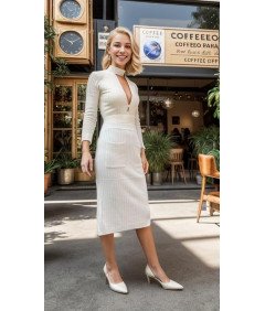 BETYFUL Elegancka Spódnica Dzianinowa, Rozmiar EU 30-40 XS-M, Beżowa