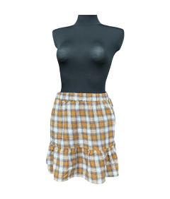 Modström Spódnica Midi Wygodna Stylowa Żółto Biała w Kratkę Rozmiar S