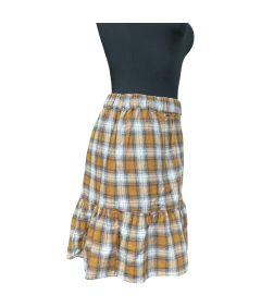 Modström Spódnica Midi Wygodna Stylowa Żółto Biała w Kratkę Rozmiar S