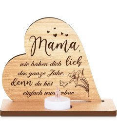 Weewooday Drewniane Serce z Sosny z Świecą LED i Lampkami Choinkowymi