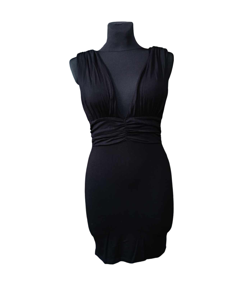 asos Elegantna obleka do kolen z globokim vratom Black 38