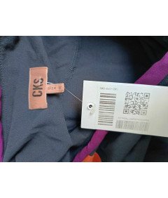 CKS Sukienka do Kolana Stylowa na Krótki Rękaw Czarno Pomarańczowa S