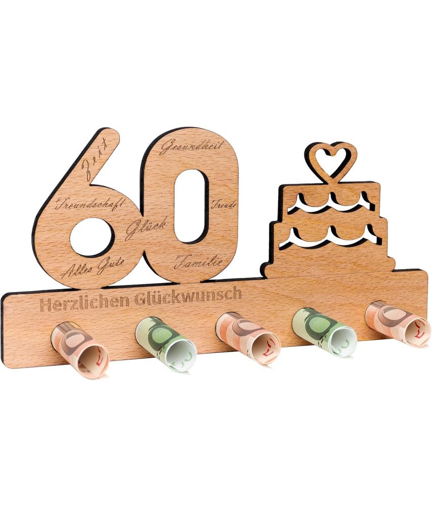 Wobequ Drewniany Stojak z Otworami na Banknoty Prezent na 60 Urodziny