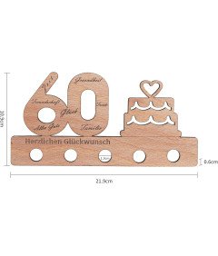 Wobequ Drewniany Stojak z Otworami na Banknoty Prezent na 60 Urodziny