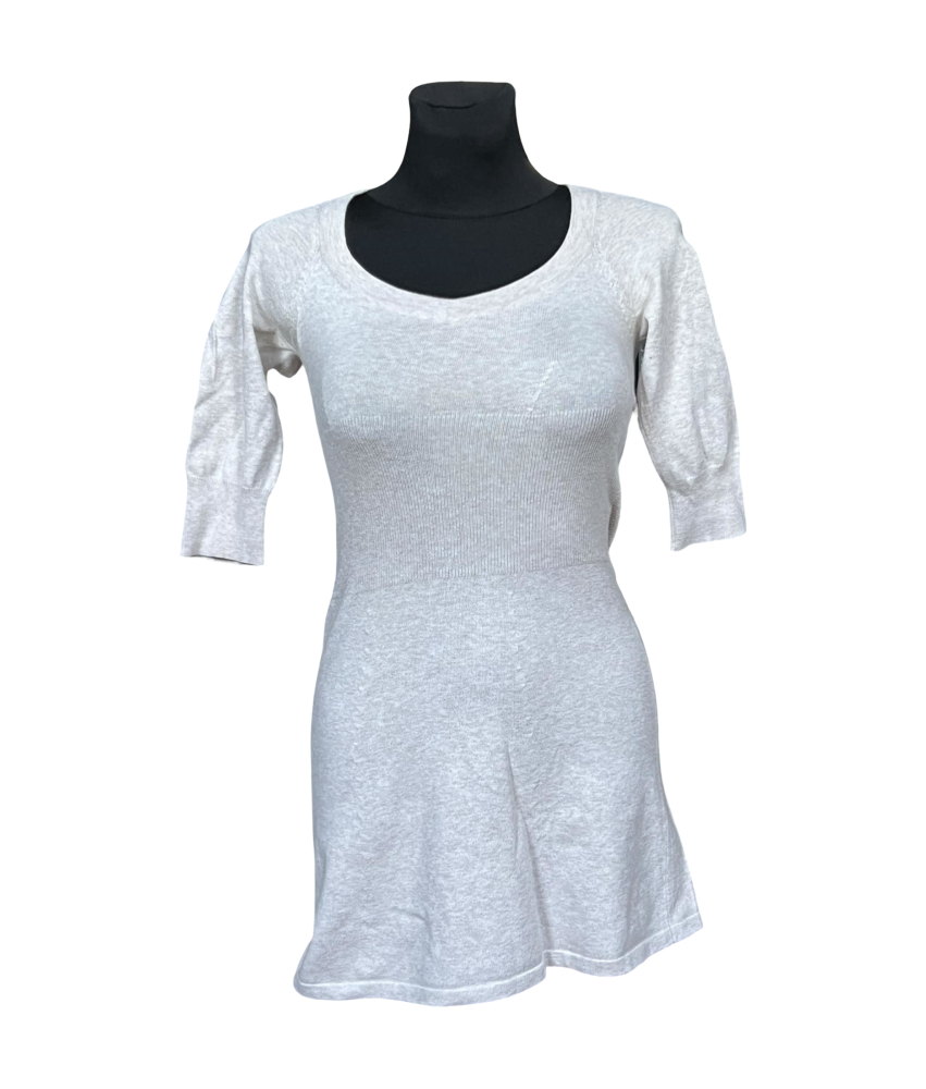 Mango Sukienka Przed Kolano na Krótki Rękaw Stylowa Biała Rozmiar S