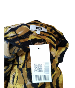 WE Sukienka do Kolana z Paskiem Stylowa w Tygrysie Prążki Żółta S