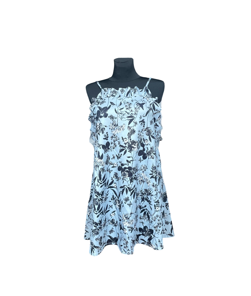 ASOS Sukienka Przed Kolano Odkrytymi Ramionami Falbankami Niebieska 38