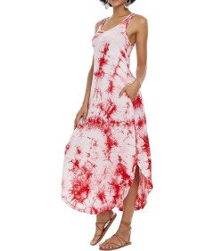 Alcea Rosea Damska Satynowa Sukienka, Biało-Czerwona, Rozmiar M