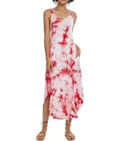 Alcea Rosea Damska Satynowa Sukienka, Biało-Czerwona, Rozmiar XL