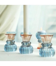 Simpdecor Zestaw Szklanych Świeczników - Niebieski, 6 sztuk, 8 x 4 cm