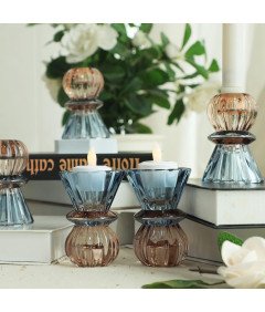 Simpdecor Zestaw Szklanych Świeczników - Niebieski, 6 sztuk, 8 x 4 cm