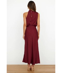 IBAKOM Dolga elegantna večerna obleka brez rokavov Rdeča XL