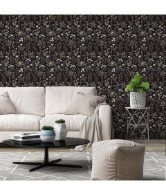 Samolepilna folija Črna mat s cvetličnim vzorcem 44 x 300 cm