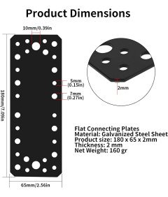 Povezovalna plošča 4 črne ravne ploščice za popravilo pohištva 180x65 mm