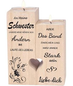 Luckyyds Drewniany Świecznik ze Świecami Idealny Prezent dla Siostry
