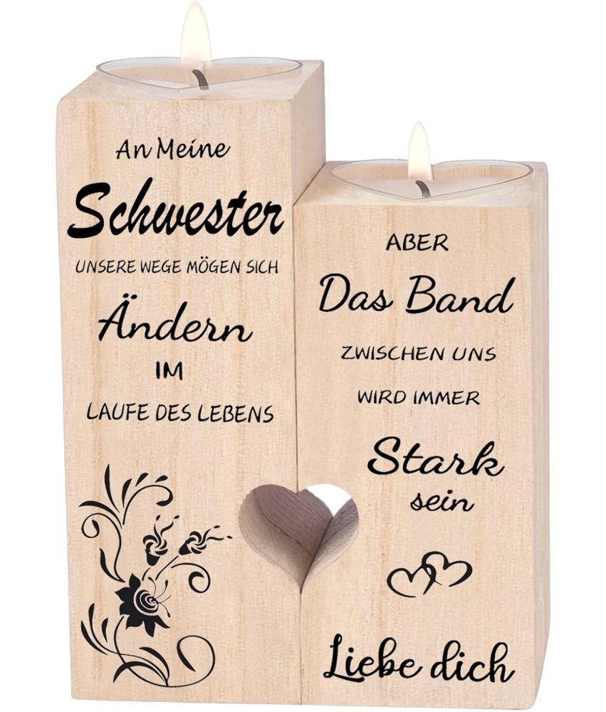 Luckyyds Leseni svečnik s svečami Idealno darilo za sestro