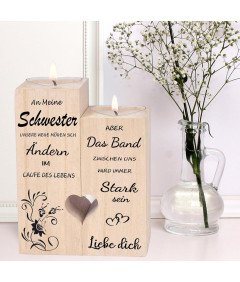 Luckyyds Leseni svečnik s svečami Idealno darilo za sestro