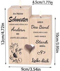 Luckyyds Leseni svečnik s svečami Idealno darilo za sestro