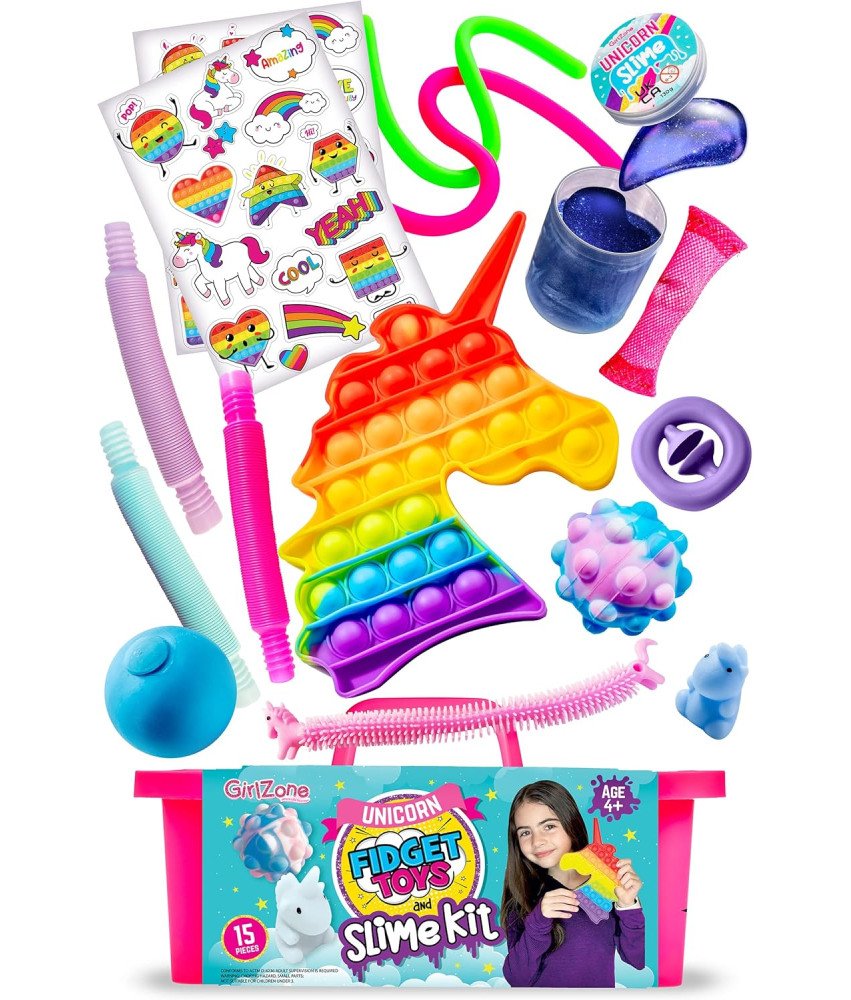 GirlZone Zestaw Zabawek Sensorycznych Fidget z Slime i Naklejkami