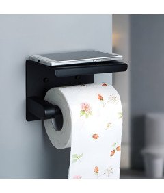 Držalo za toaletni papir Kopalniška stenska polica Matno jeklo Črni obešalnik