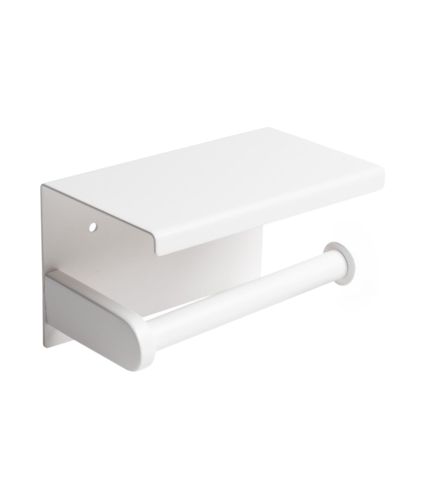 Uchwyt na Papier Toaletowy Ścienny do Łazienki Półka Stal Nierdzewna Biały Wieszak