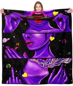 HOLAVIDA Koc Flanelowy ze Wzorem, Czarno-Fioletowy, 127x152cm