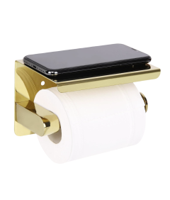 Uchwyt na Papier Toaletowy Ścienny do Łazienki Półka Stal Błyszczący Złoty Wieszak