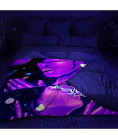 HOLAVIDA Koc Flanelowy ze Wzorem, Czarno-Fioletowy, 127x152cm