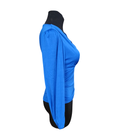 Elegantna ženska bluza z dolgimi rokavi in V-izrezom Modra S