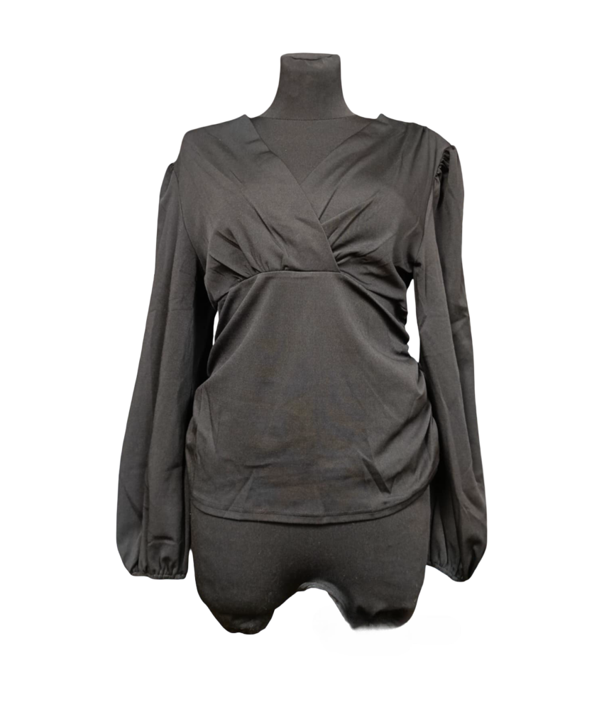Elegantna ženska bluza z dolgimi rokavi V-neck črna velikost XL