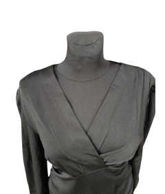 Elegantna ženska bluza z dolgimi rokavi V-neck črna velikost XL