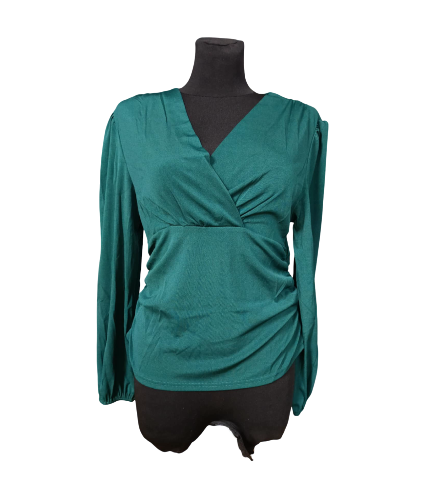 Elegantna ženska bluza z dolgimi rokavi in V-izrezom Temno zelena XL