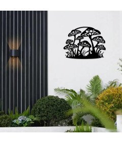 Metalowa Dekoracja Ścienna w Kształcie Grzybów Czarna 43 x 33 cm