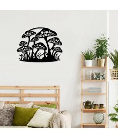 Metalowa Dekoracja Ścienna w Kształcie Grzybów Czarna 43 x 33 cm