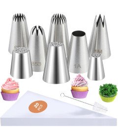 TAKUZA Zestaw do Dekoracji Ciast 20 Rękawów Cukierniczych 8 Końcówek