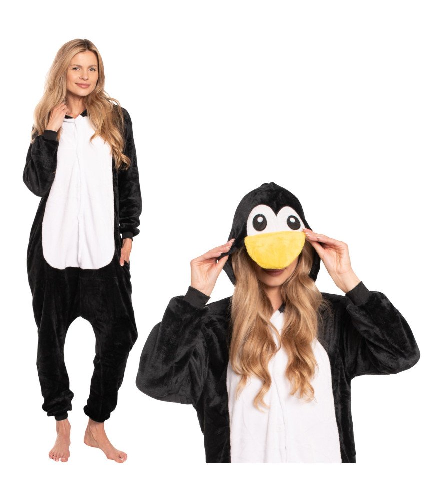 Piżama Damska Kombinezon Kigurumi Onesie Kostium Pingwin Czarny