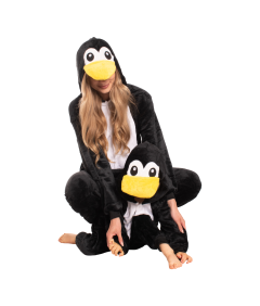 Piżama Damska Kombinezon Kigurumi Onesie Kostium Pingwin Czarny