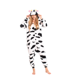 Ženska pižama kombinezon Kigurumi Onesie krava belo črna
