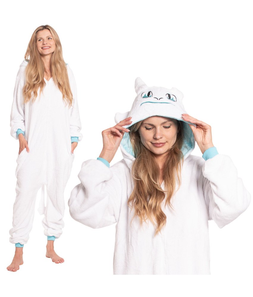 Piżama Damska Kombinezon Kigurumi Onesie Smok Szczerbatek Biały