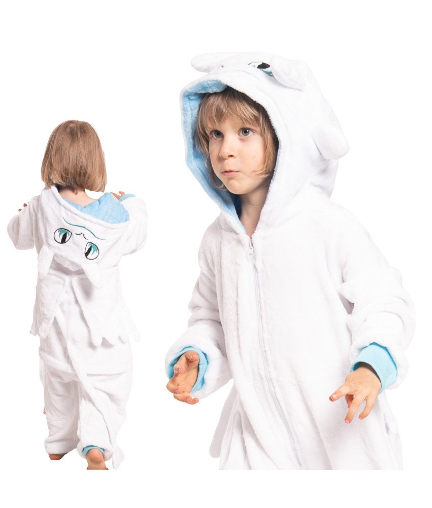 Piżama Dla Dzieci Dziecięca Kigurumi Onesie Strój Smok Szczerbatek Biały