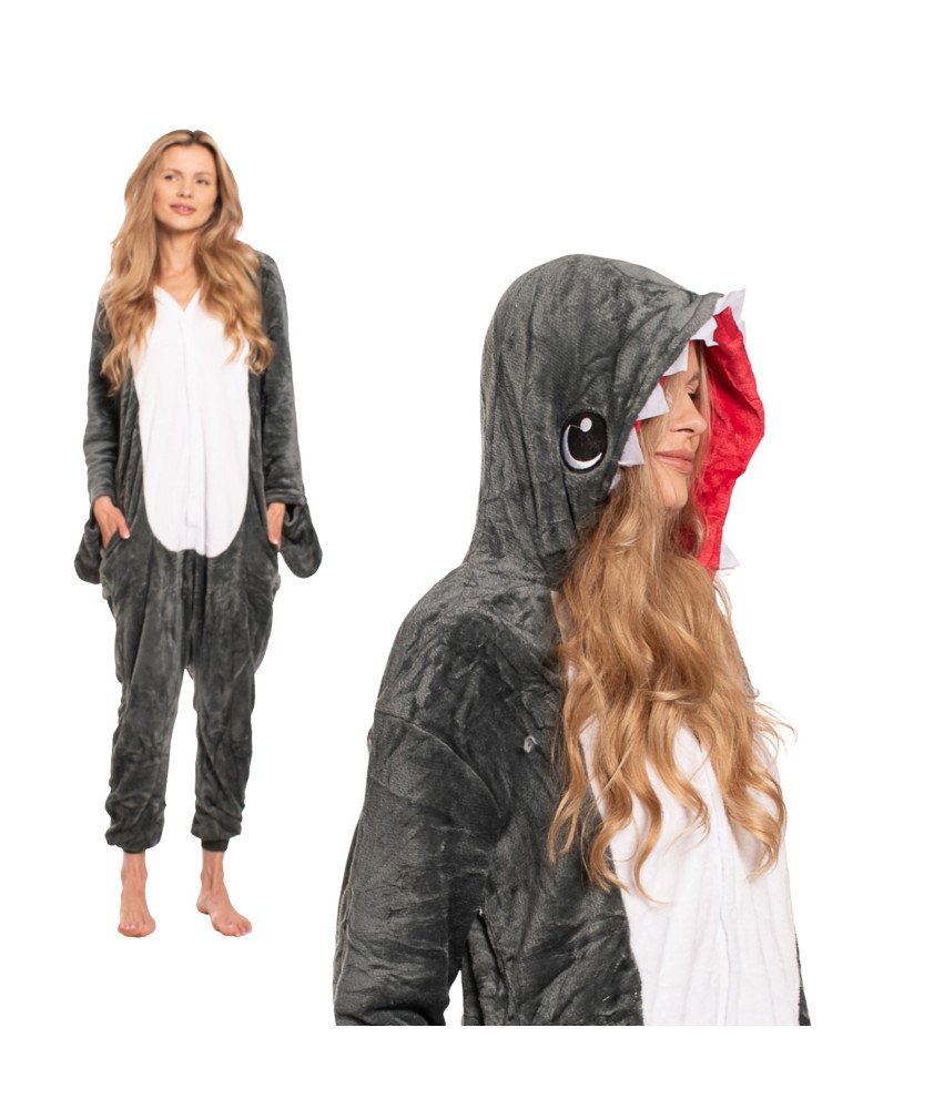 Ženska pižama kombinezon Kigurumi kostum Onesie sivi morski pes