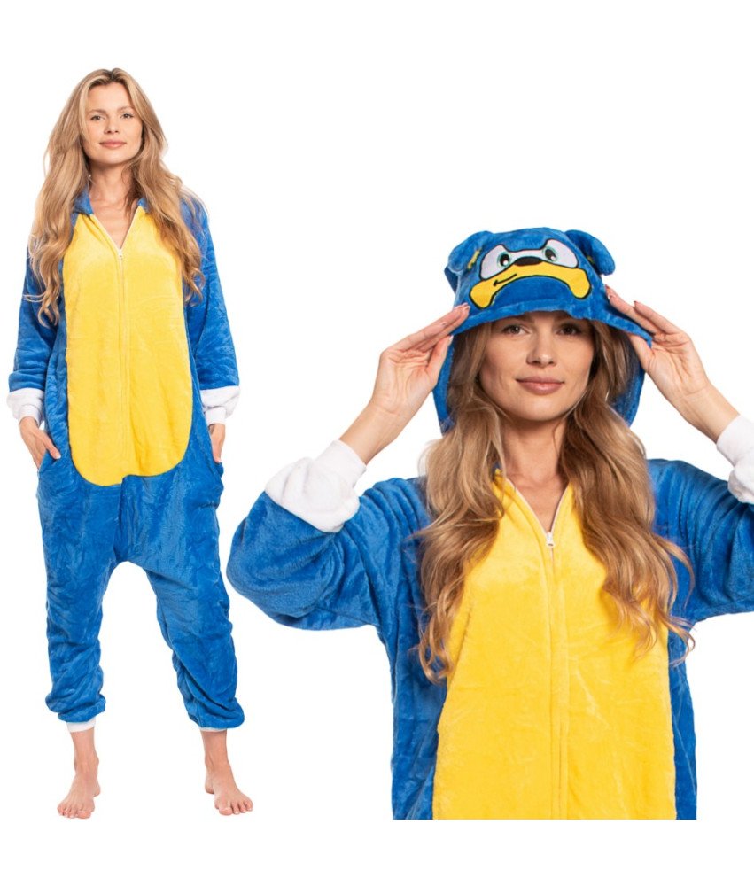 Piżama Damska Kombinezon Kigurumi Onesie Kostium Sonic Niebieski