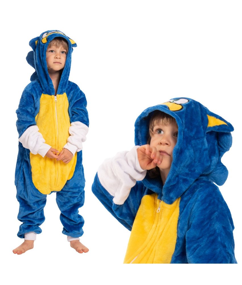 Piżama Dla Dzieci Dziecięca Kigurumi Onesie Kostium Sonic Niebieski
