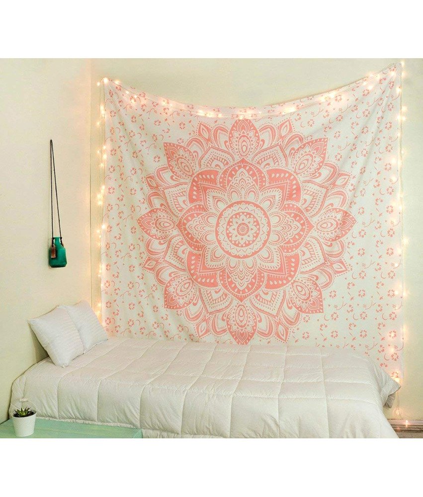 Raajsee Gobelin Ścienny z Mandalą, Biało-Różowy, Bawełniany, 208x232cm