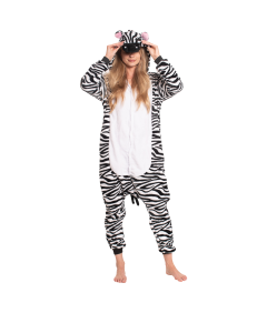 Ženska pižama kombinezon Kigurumi Onesie Zebra Bela Črna