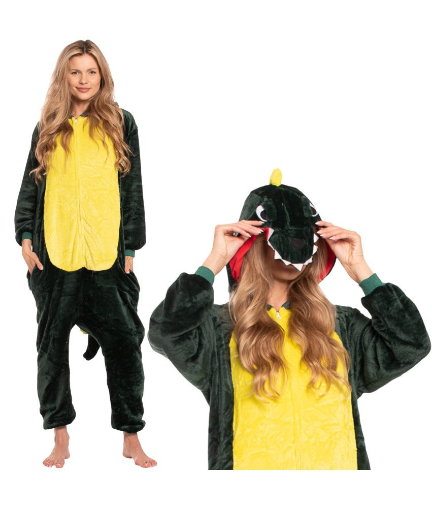 Ženska pižama kombinezon Kigurumi Onesie Dinozaver Zelena