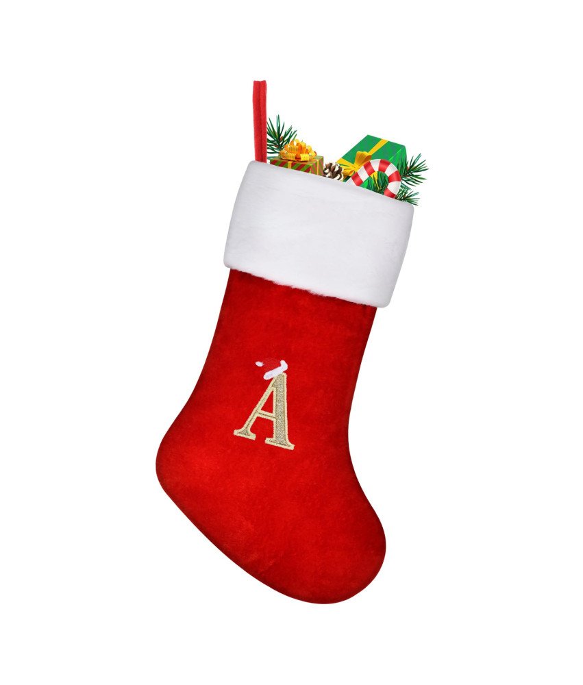 Skarpeta Świąteczna Duża 45 cm Czerwona na Boże Narodzenie z Literką "A"