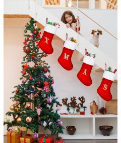 Skarpeta Świąteczna Duża 45 cm Czerwona na Boże Narodzenie z Literką "A"