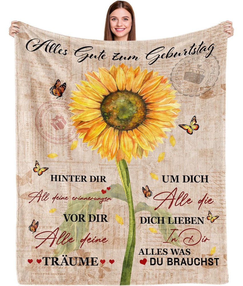 Roza za rojstni dan za ženske, rjava z rumenimi sončnicami, 150 x 130 cm