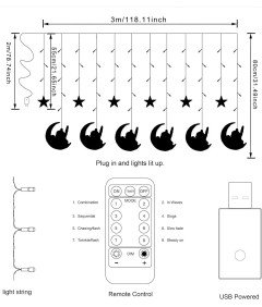 Girlanda Świetlna Ramadan z Gwiazdą LED 8 Trybów Pilot Zdalnego Sterowania